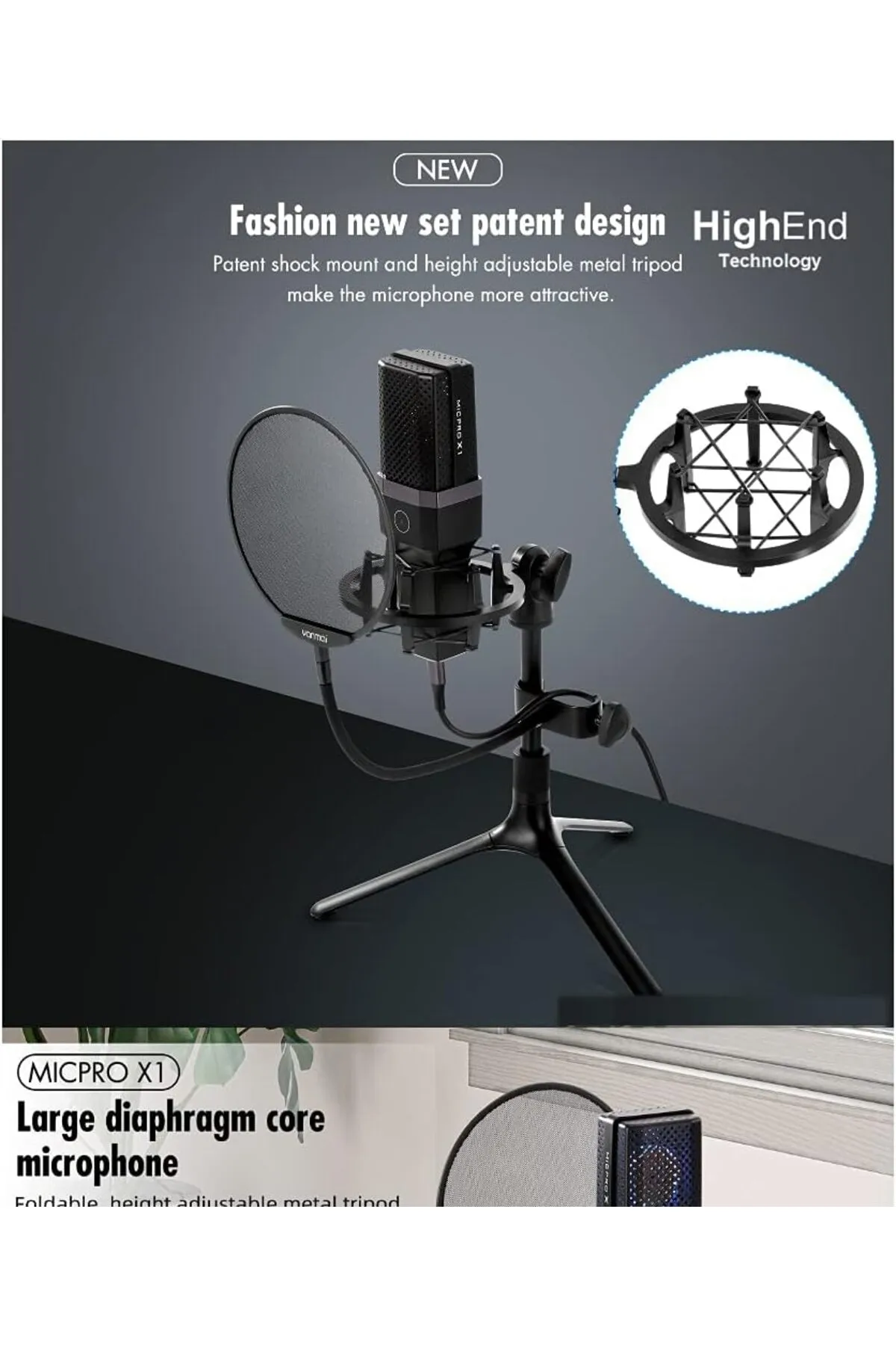  Yanmai Micpro X1 USB Mikrofon Tripod+Pop Filtre+Şok Askı Yayın Kayıt YouTube